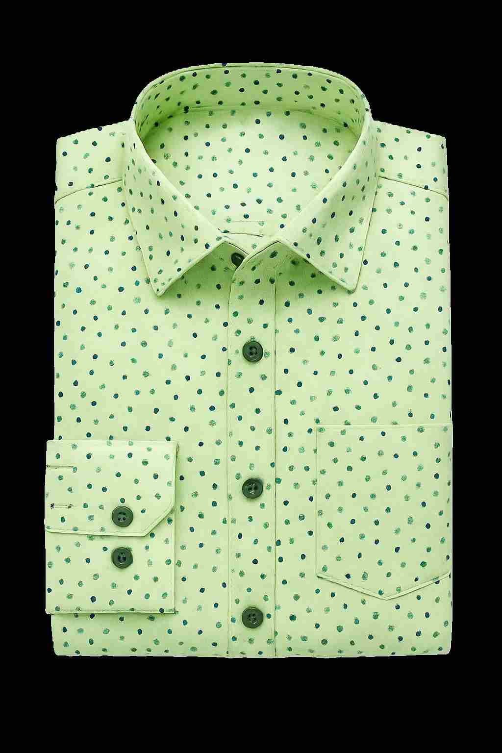 Light Green Printed Terry Cotton Shirt with Polka Dot Pattern - Image 3