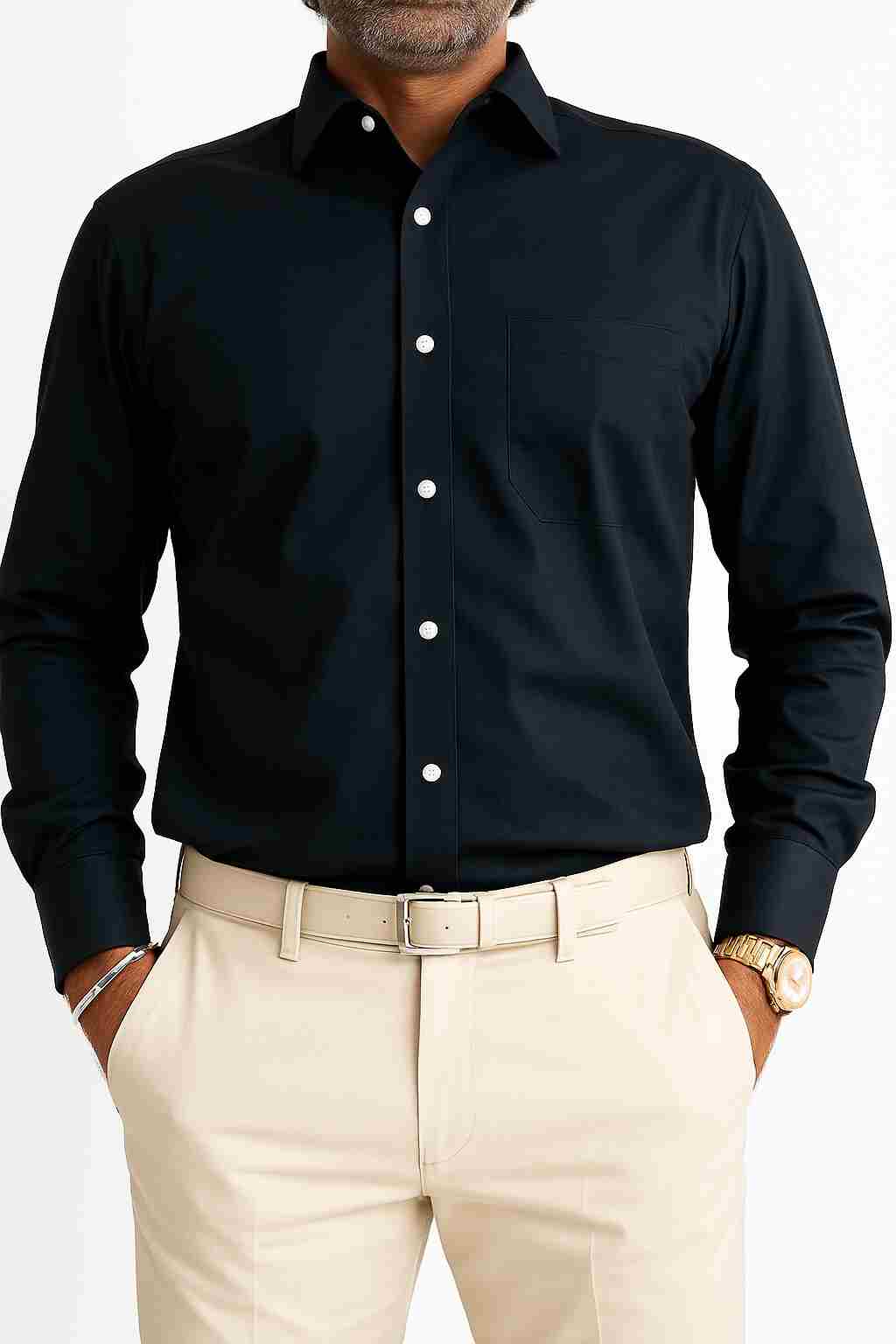 Black Cotton Shirt – Classic Solid Full Sleeve