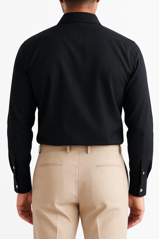 Black Cotton Shirt – Classic Solid Full Sleeve - Image 2