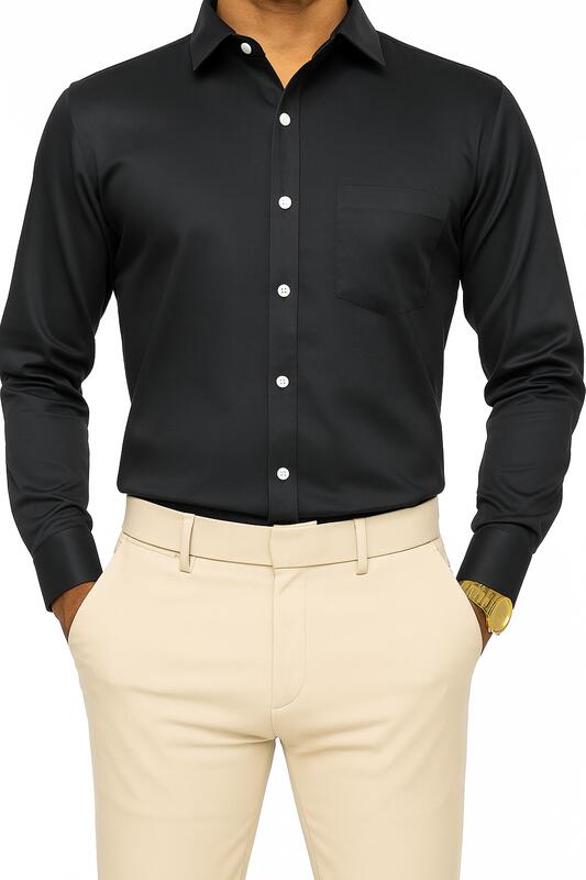 Black Cotton Shirt – Classic Solid Full Sleeve