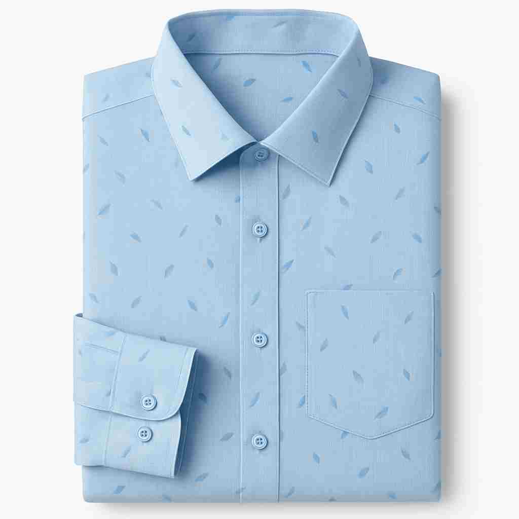 Light Blue Printed Cotton Blend Shirt - Thumbnail 2