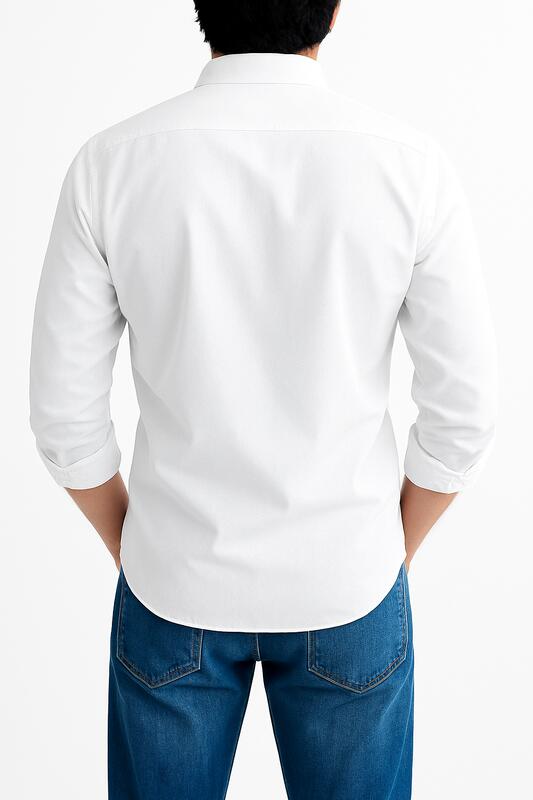 Classic White Cotton Blend Shirt with Black Buttons - Image 2