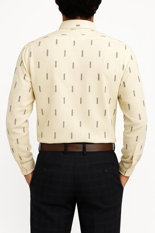 Light Yellow Printed Cotton Shirt with Grey Micro Pattern - Image 3