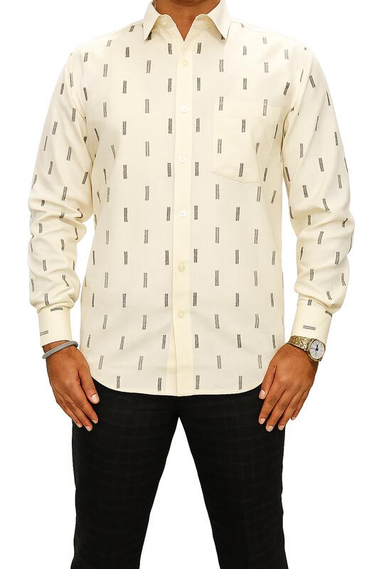 Light Yellow Printed Cotton Shirt with Grey Micro Pattern - Image 2
