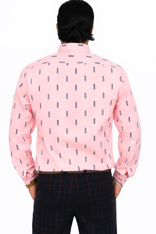 Light Pink Printed Cotton Shirt with Navy Micro Pattern - Image 2