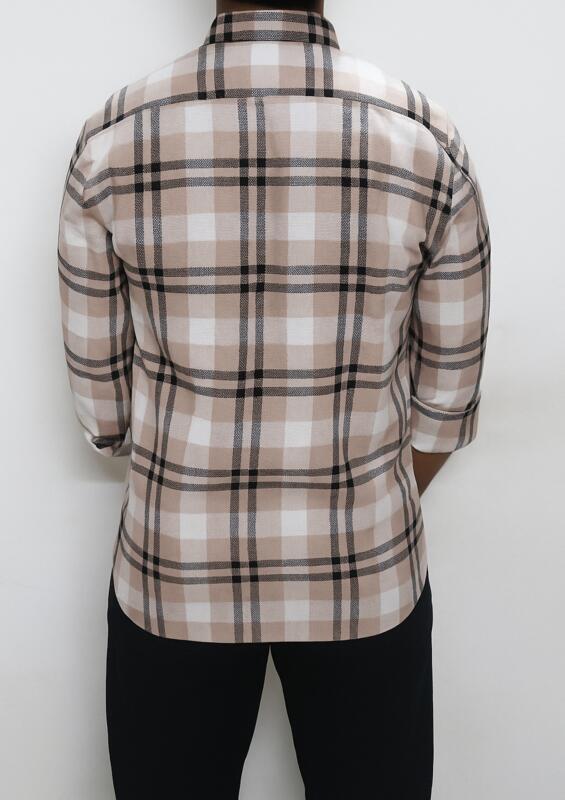 Desert Sand & Black Check Cotton Shirt - Image 2