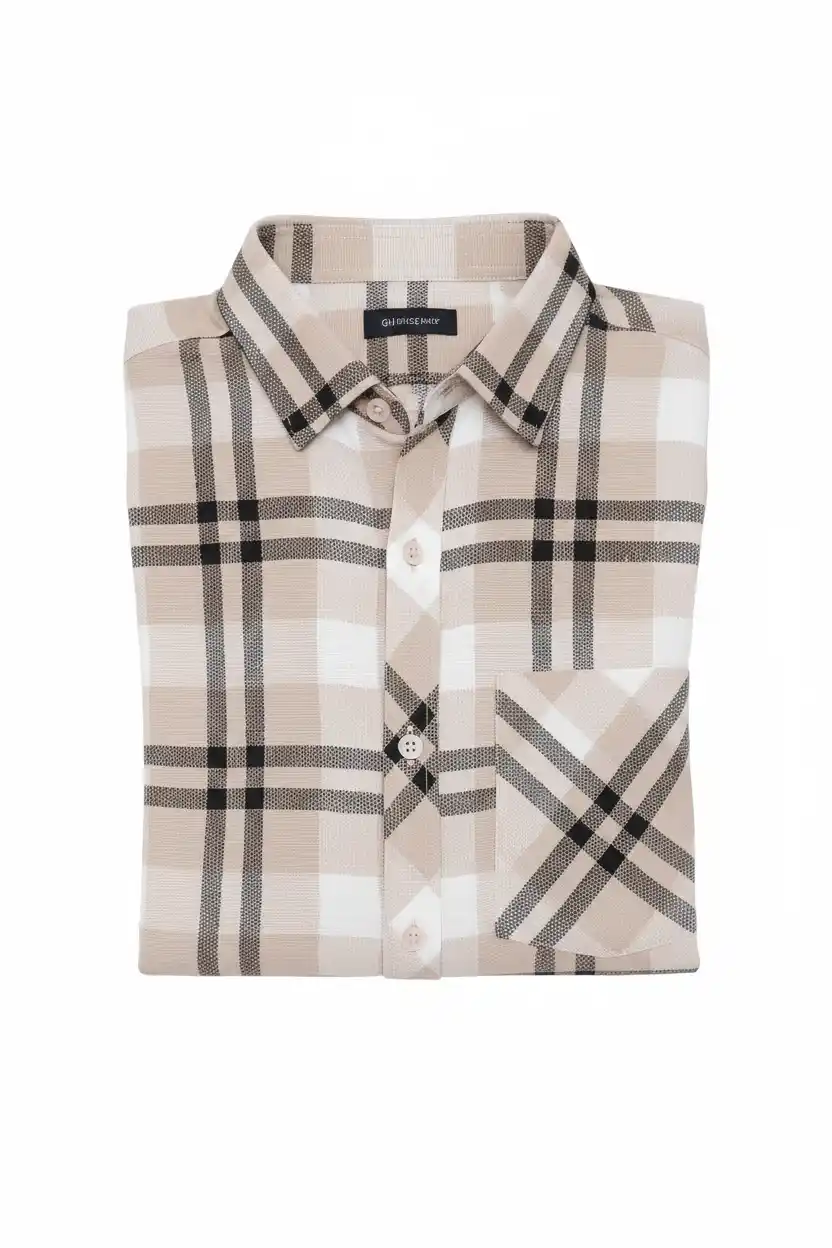 Desert Sand & Black Check Cotton Shirt - Image 4
