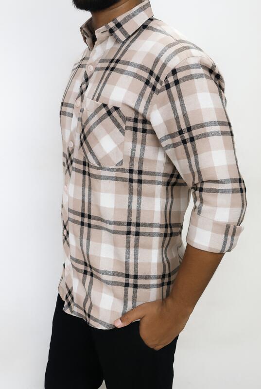 Desert Sand & Black Check Cotton Shirt - Image 3