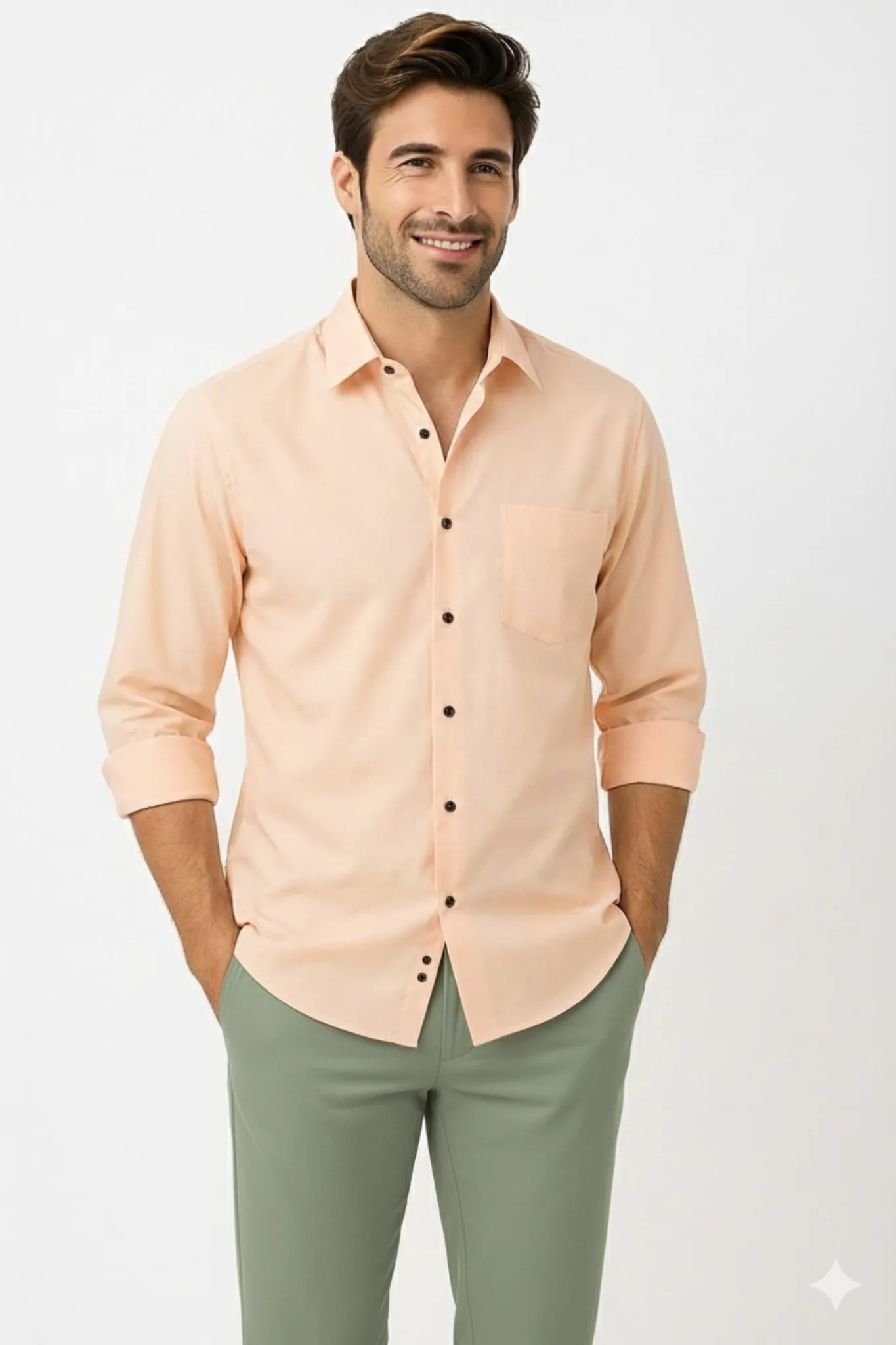 Peach Terry Cotton Solid Shirt - Image 1