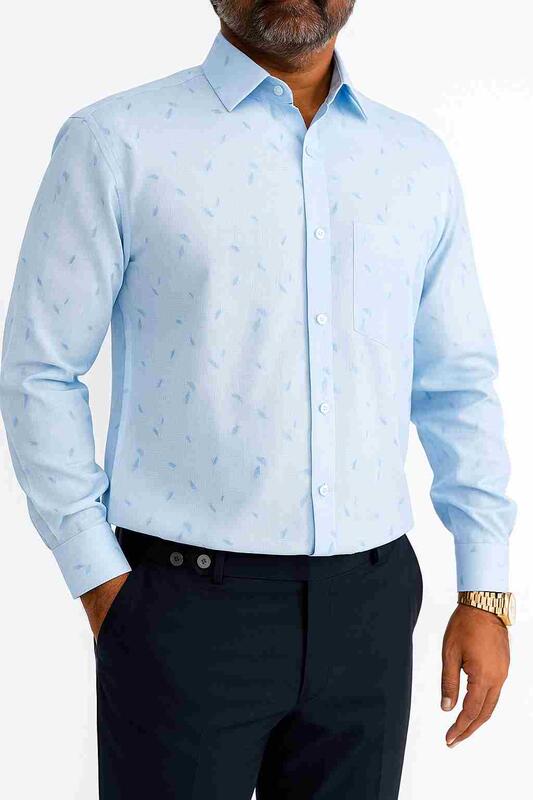  Light Blue Printed Cotton Blend Shirt