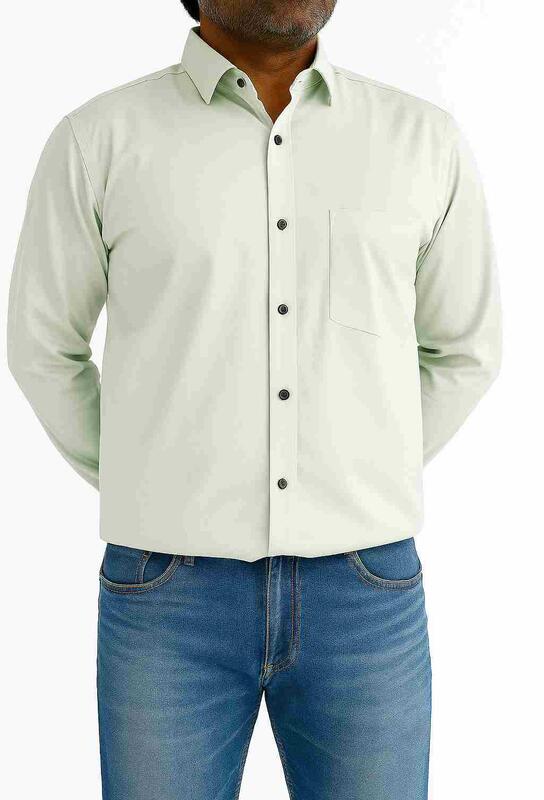 Solid Light Green Cotton Blend Shirt