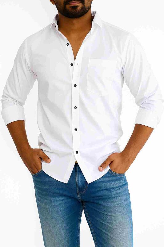 Classic White Cotton Blend Shirt with Black Buttons