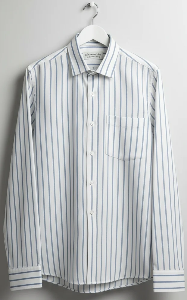 White Cotton Shirt with Blue Vertical Stripes - Image 3