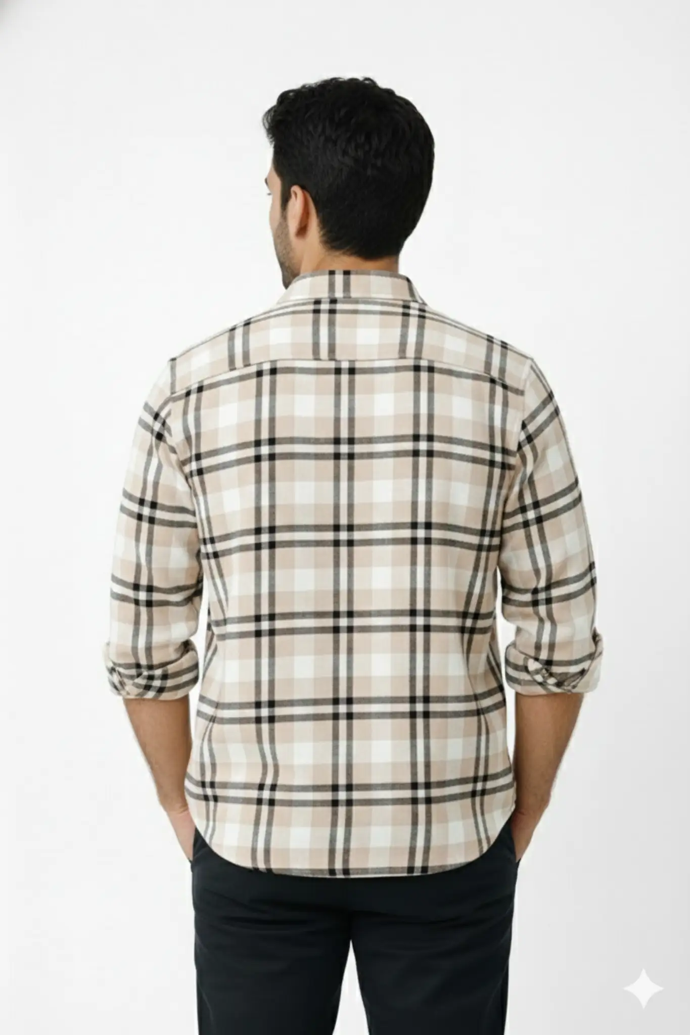 Desert Sand & Black Check Cotton Shirt - Image 2