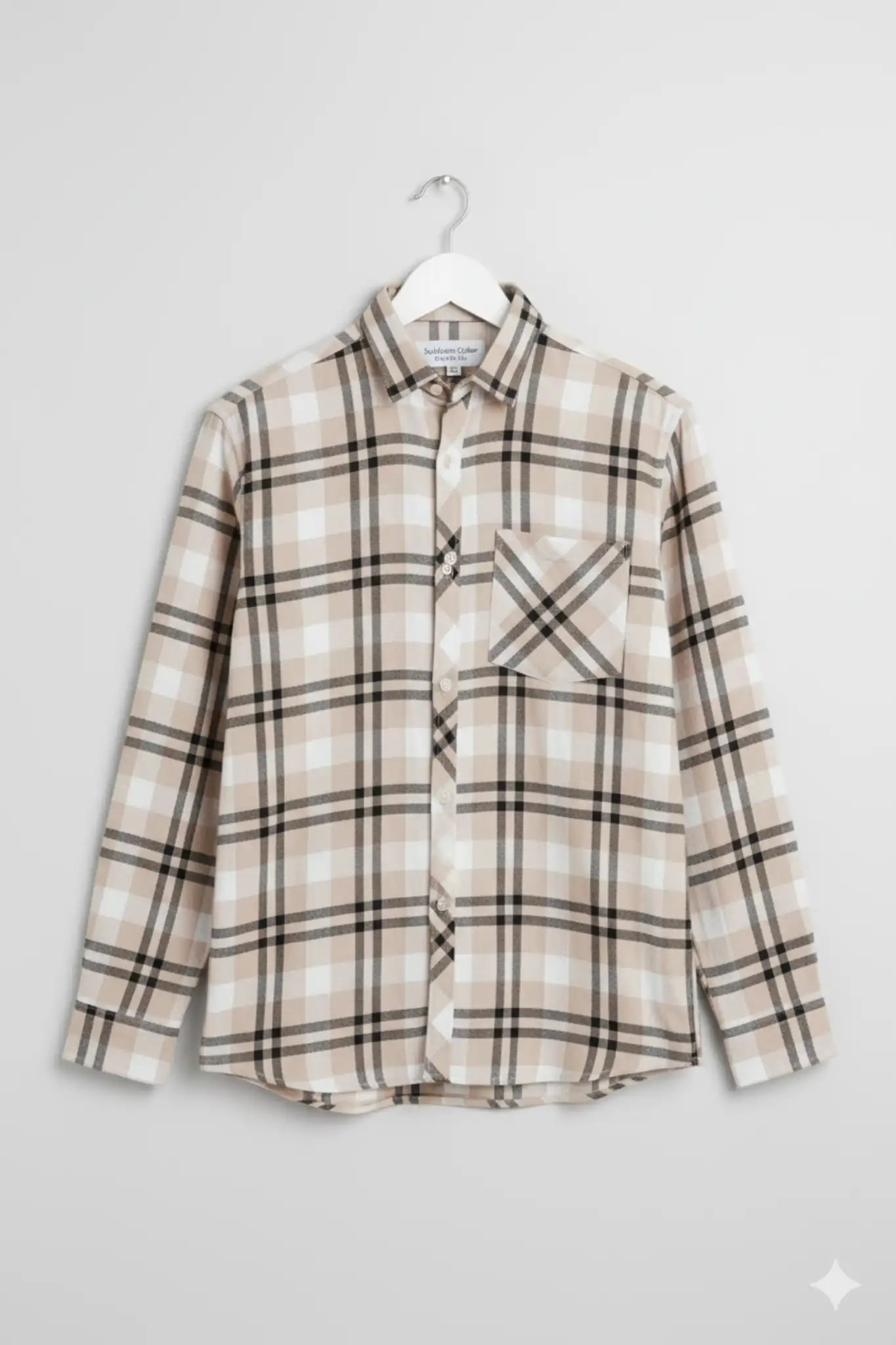 Desert Sand & Black Check Cotton Shirt - Image 3