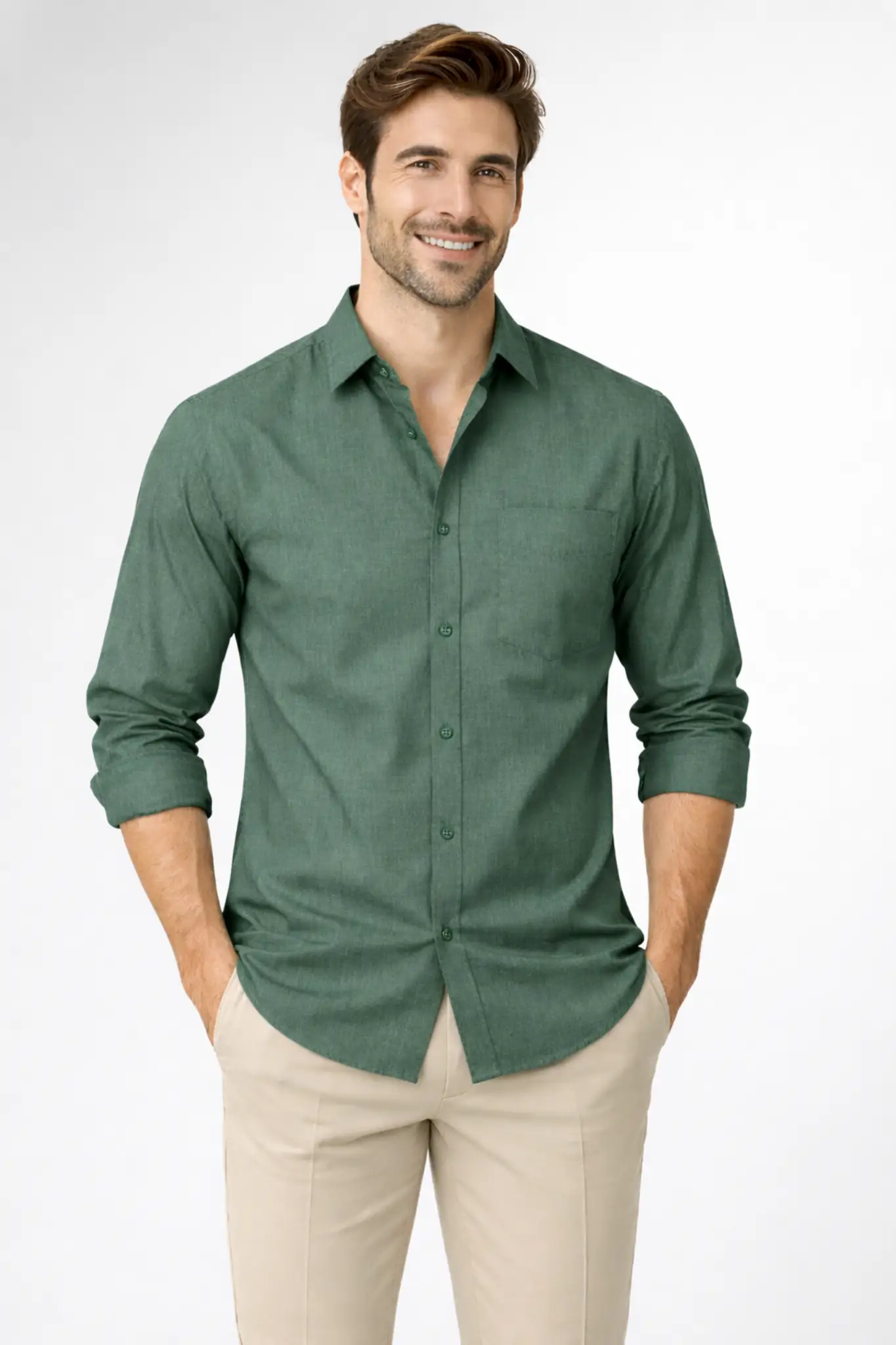Men’s Premium Cotton Blend Textured Shirt – Forest Green