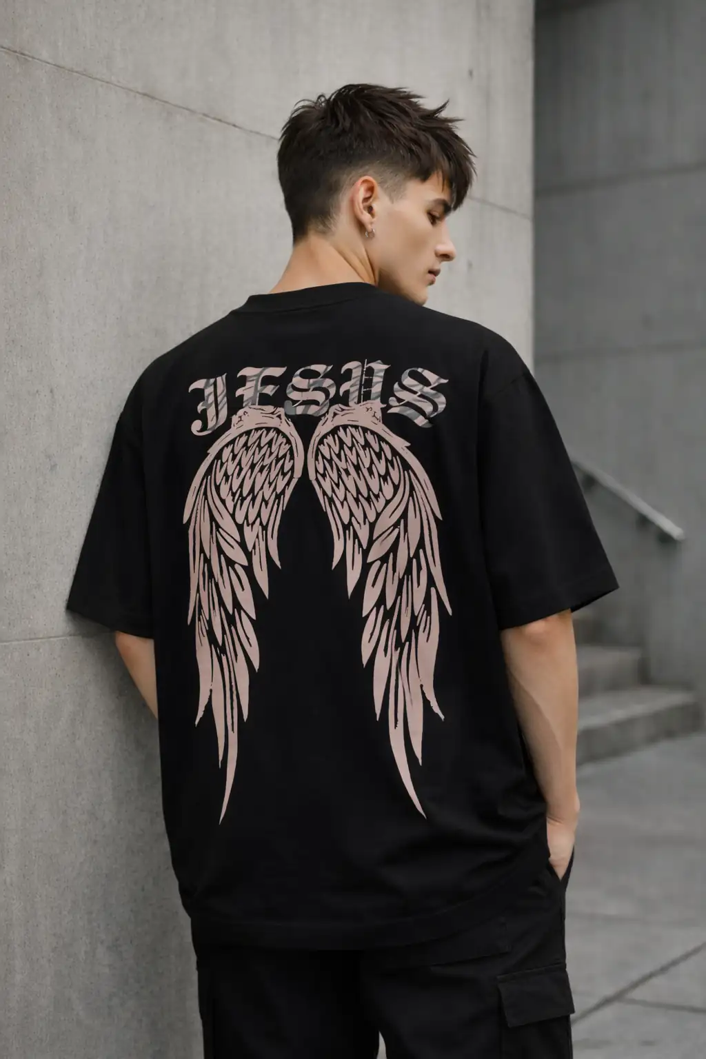 Men’s Black Angel Devil Printed Cotton T-Shirt
