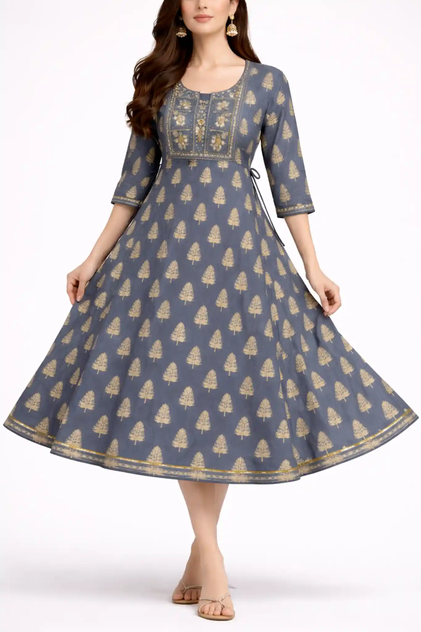 Elegant Printed Cotton Anarkali Kurti with Ethnic Motifs