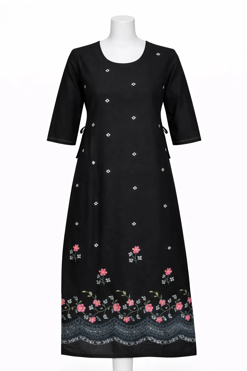 Elegant Floral Border Printed Cotton A-Line Kurti - Image 2