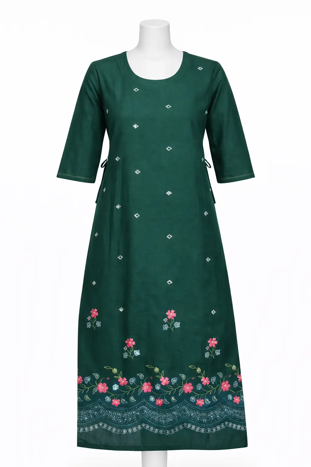 Elegant Floral Border Printed Cotton A-Line Kurti - Image 2