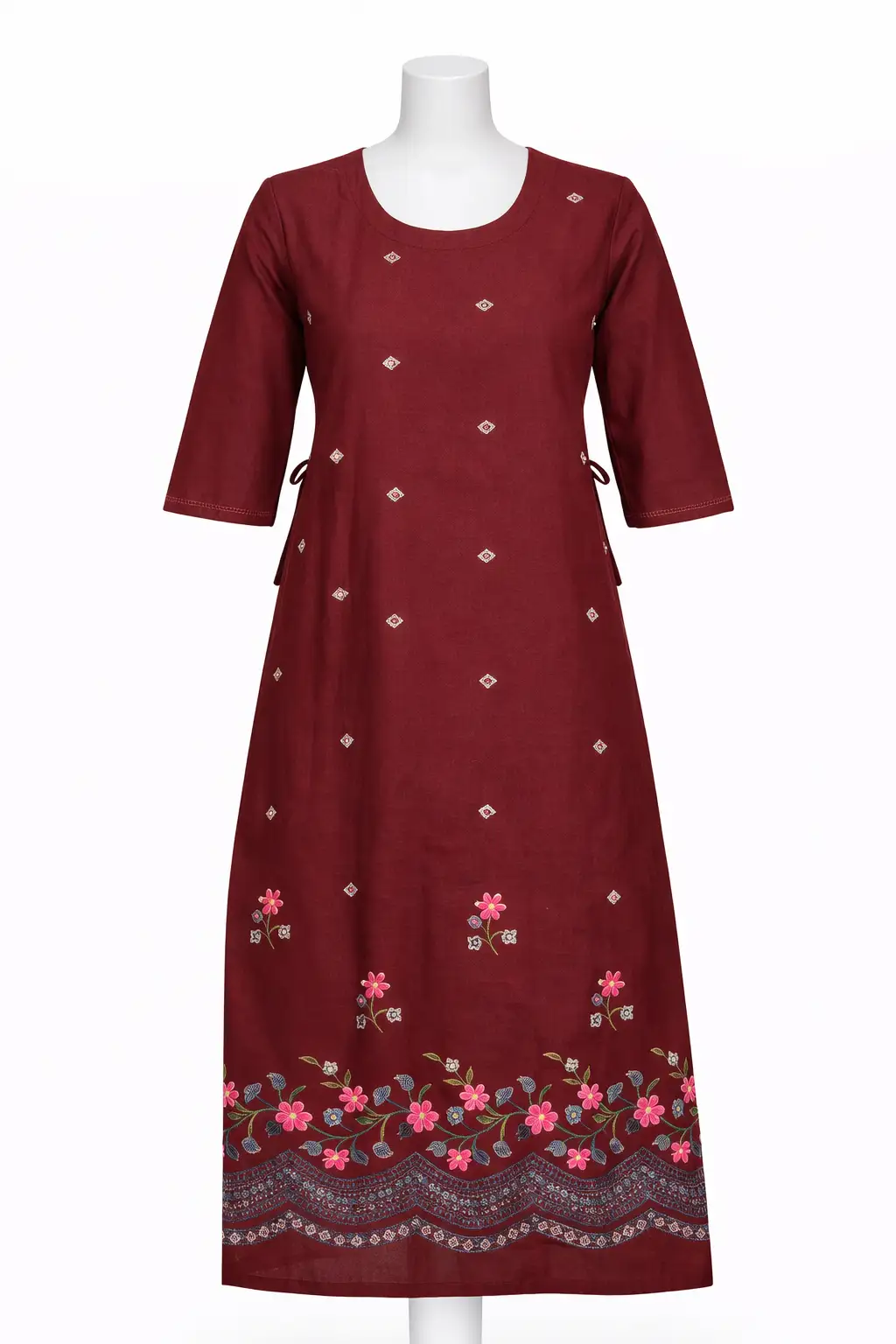 Elegant Floral Border Printed Cotton A-Line Kurti - Image 2