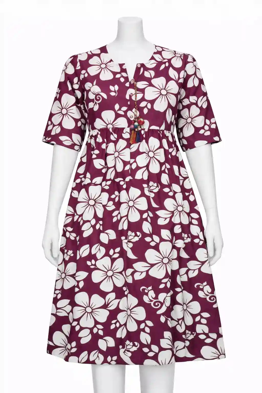 Floral Printed Cotton A-Line Kurti with Buttoned Neck