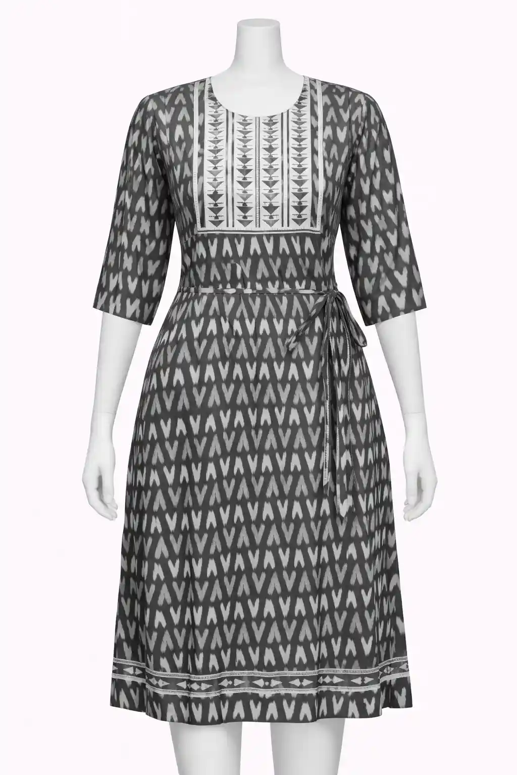 Printed Cotton A-Line Kurti with Contrast Yoke & Side Tie-Up