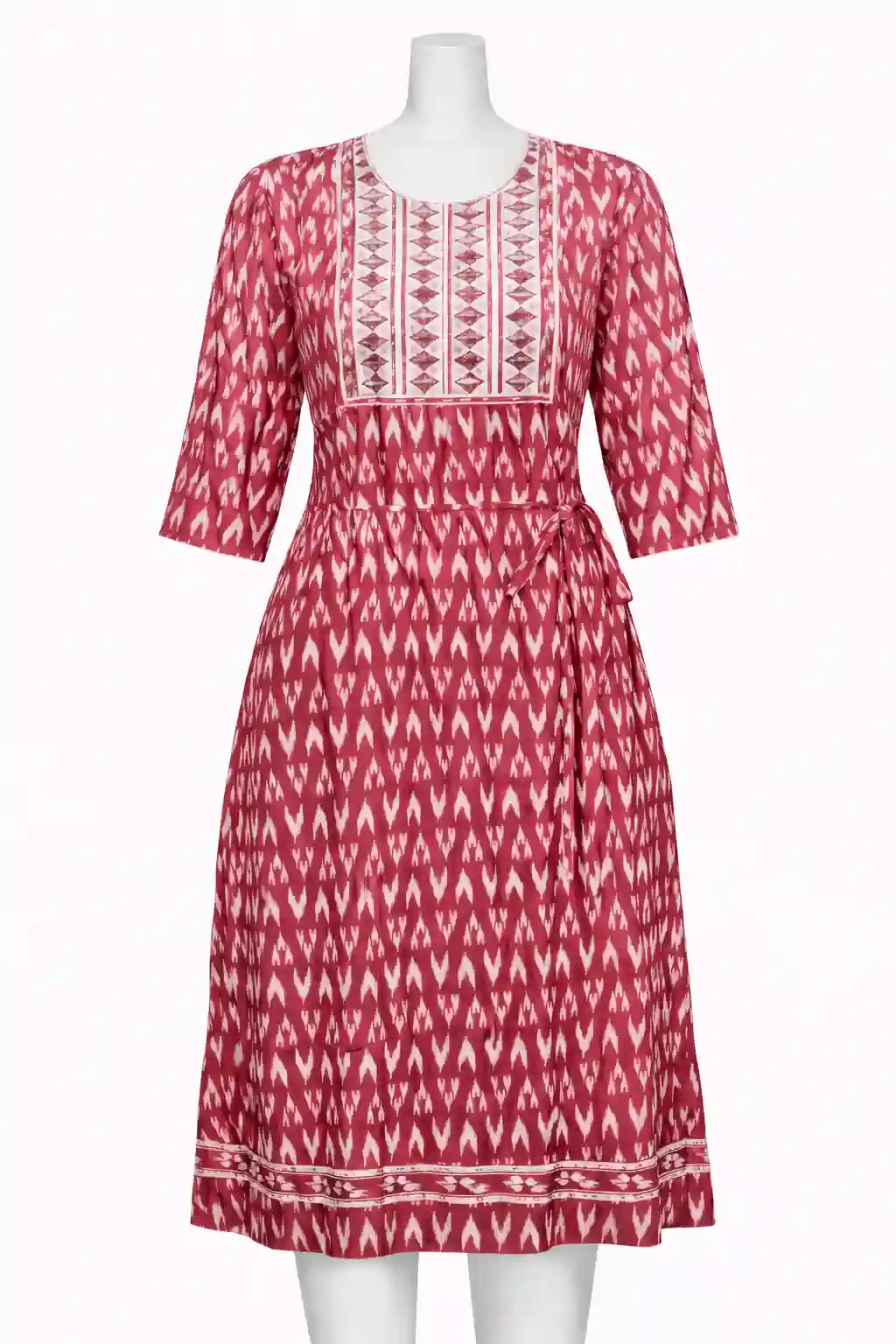 Printed Cotton A-Line Kurti with Contrast Yoke & Side Tie-Up