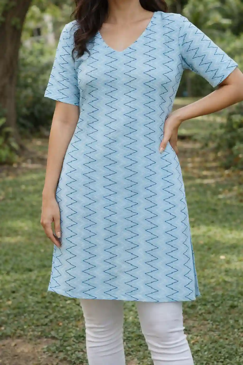 Printed Cotton Straight Kurti with V-Neck